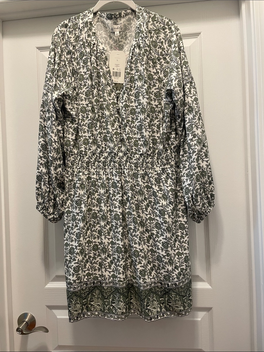 Wonderly Green and White Floral Long Sleeve Dress